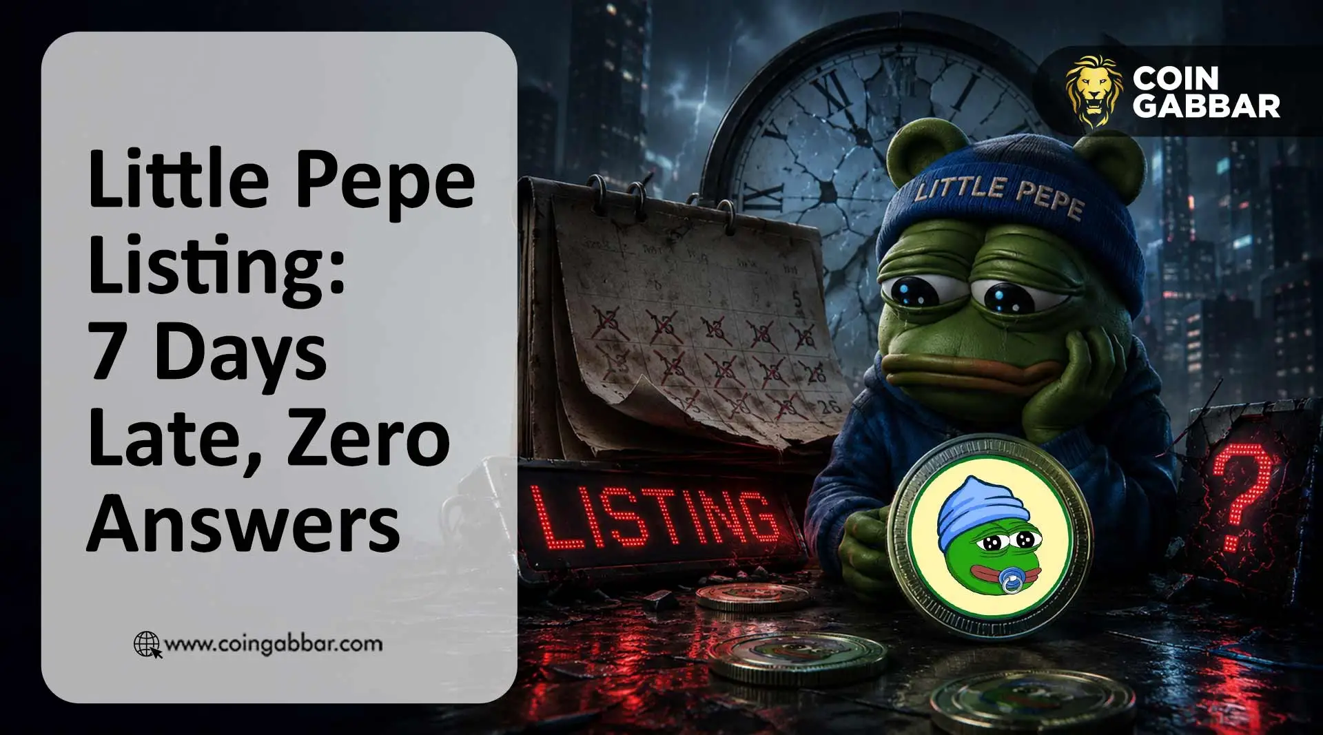Little Pepe listing delayed chart showing missed April 30 launch date.