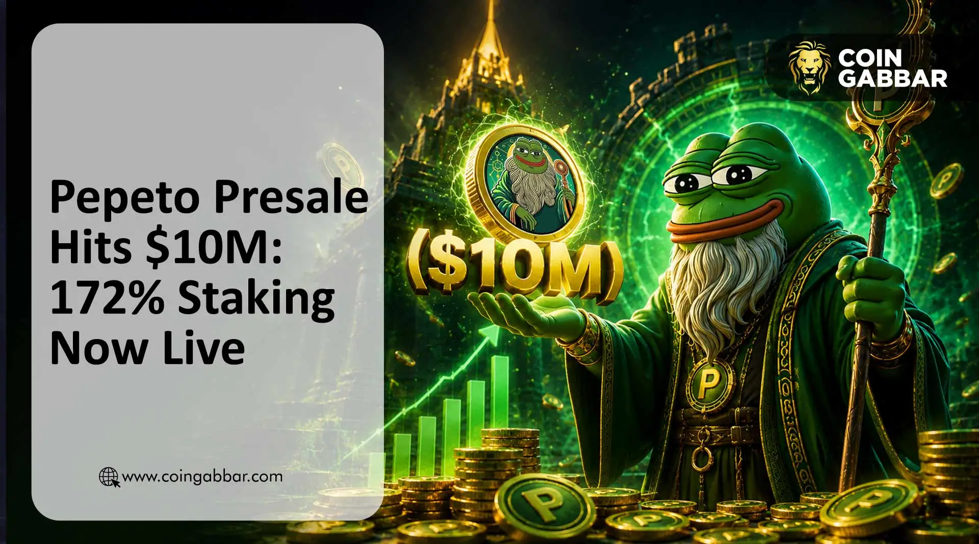 Pepeto presale dashboard showing $10.13M raised and 172% APY staking