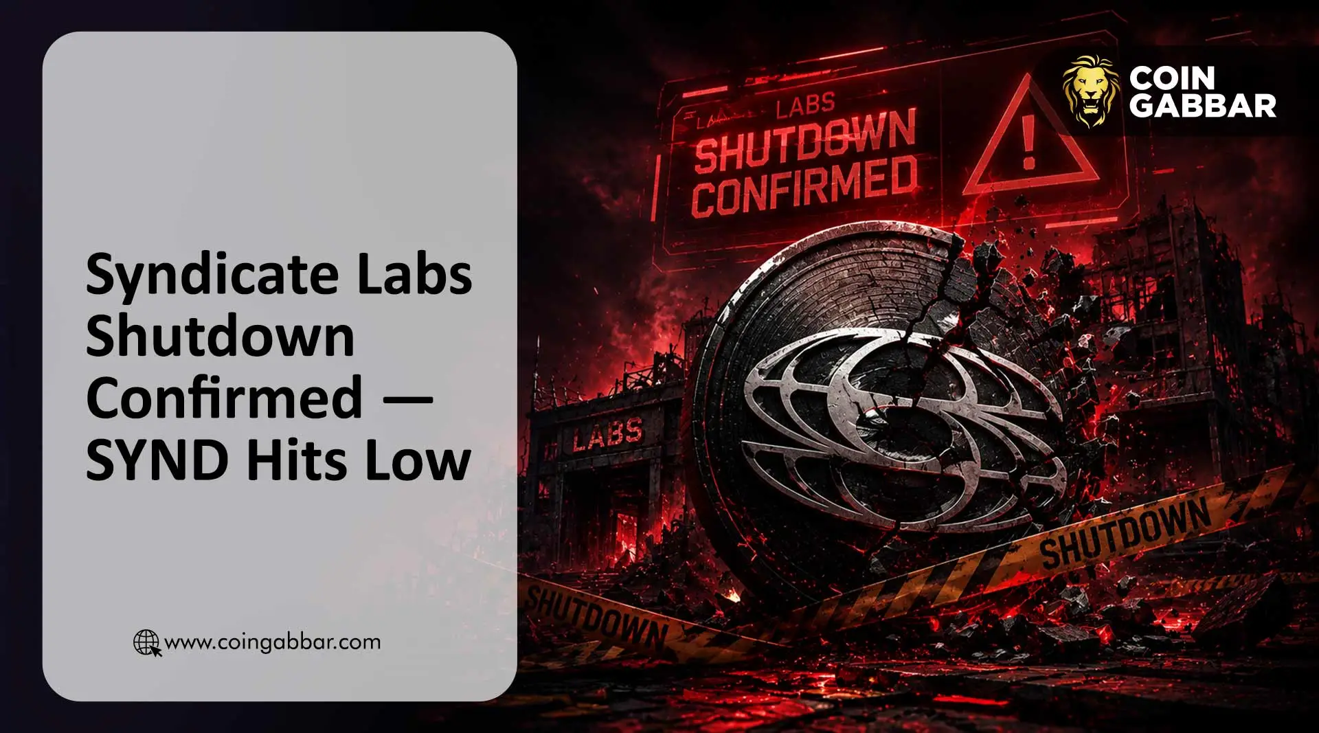 Syndicate Labs shutdown announcement SYND token all-time low