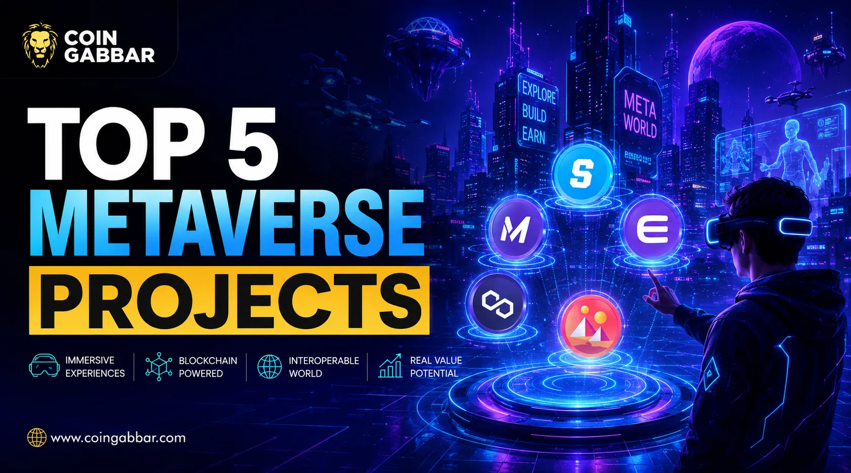 Top 5 metaverse projects 2026 with RNDR SAND MANA ILV AXS
