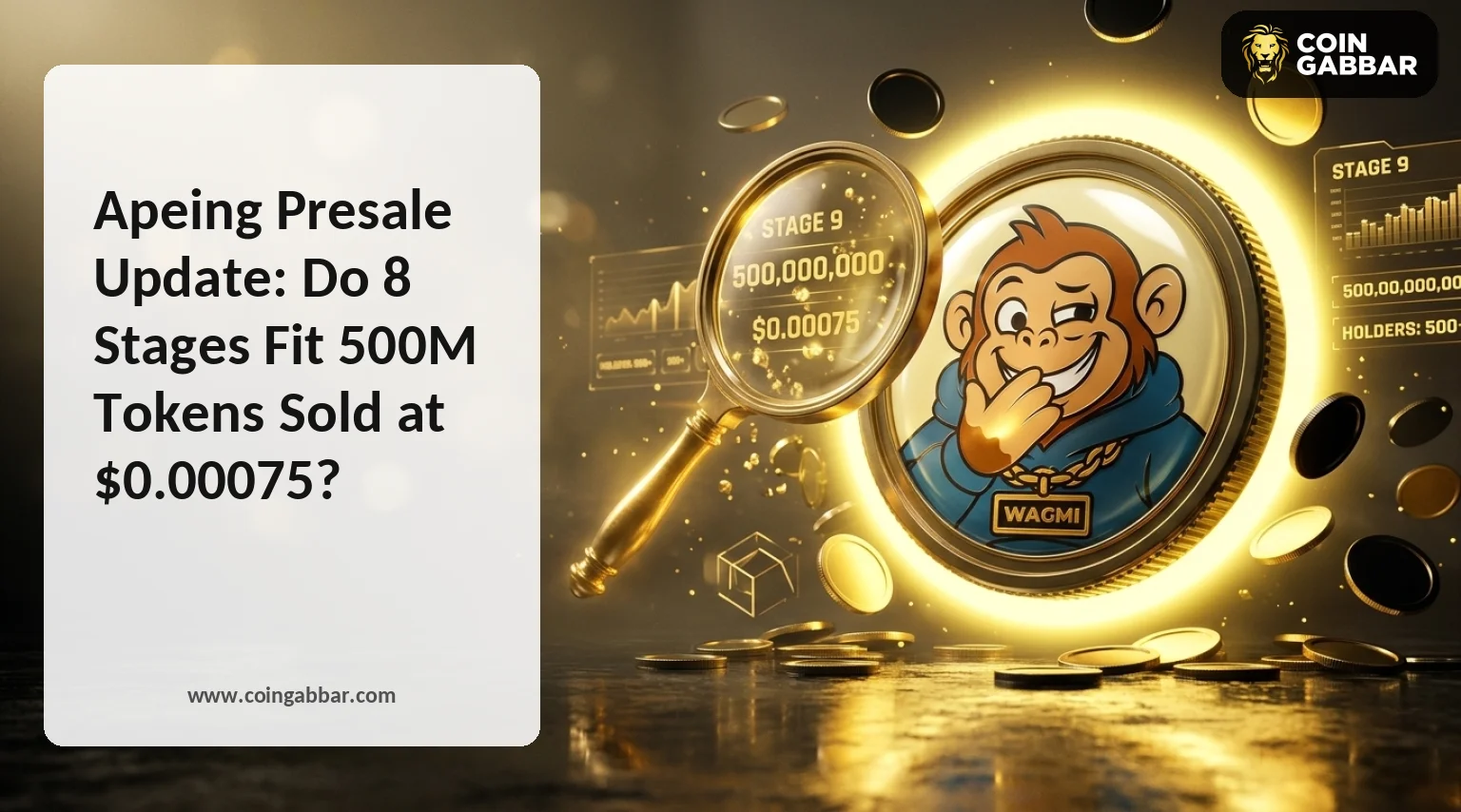 Apeing presale update Stage 9 counter, price, and holder figures