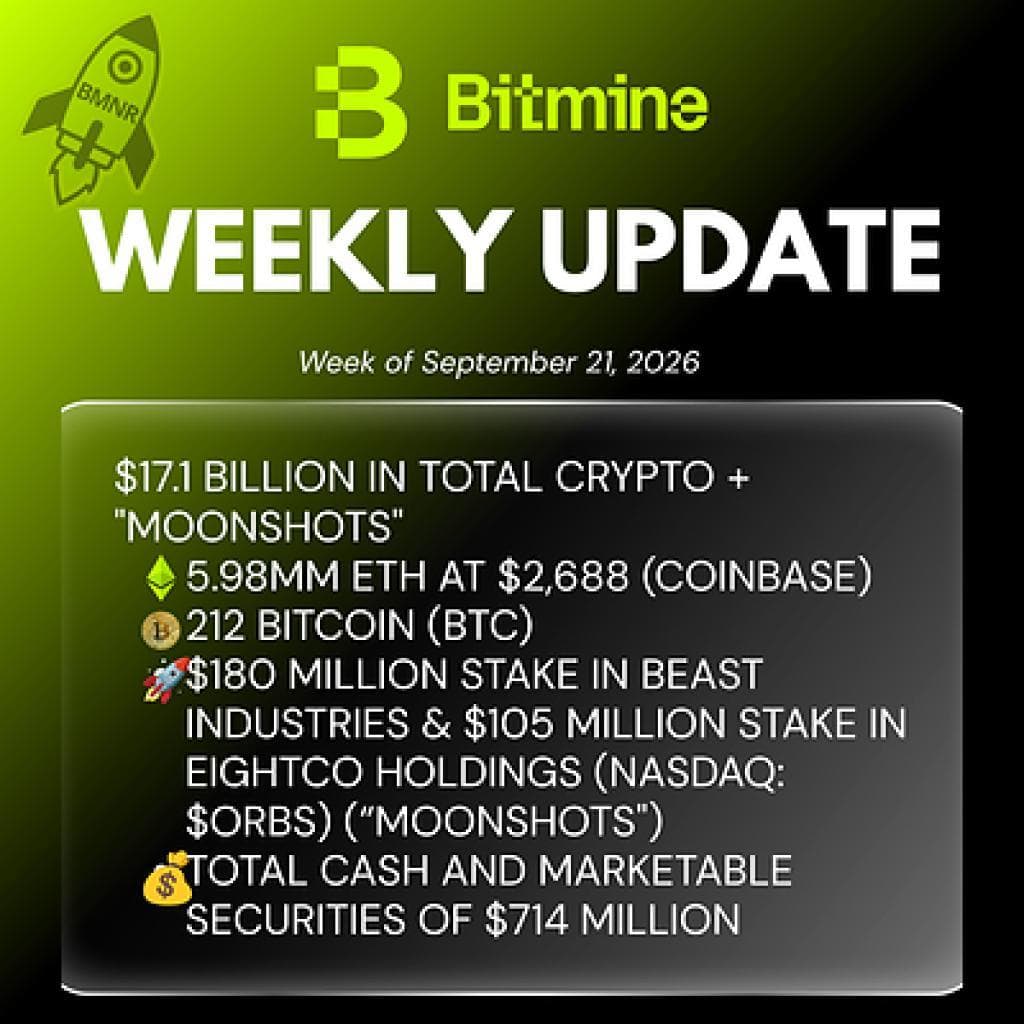 Bitmine Immersion Technologies $17.1B holdings and ETH stake