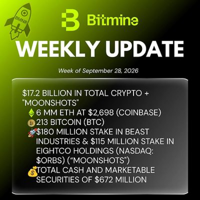 Bitmine Immersion Technologies (BMNR) Announces ETH Holdings Reach over 6 Million Tokens with Total Crypto, Cash &amp; Marketable Securities Holdings of $17.2 Billion