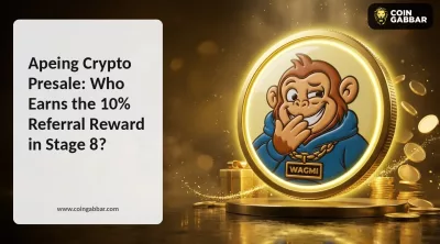 Apeing crypto presale referral reward graphic with a 10% code offer