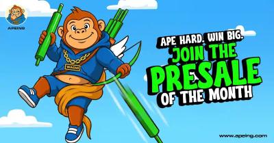 Apeing Presale Stage 3: $APEING at $0.0004, HYPE & DOT rise