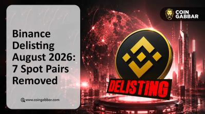 Binance delisting news graphic showing seven removed spot trading pairs