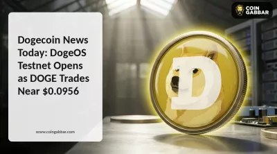 Dogecoin news today shows DogeOS public testnet launch graphic.