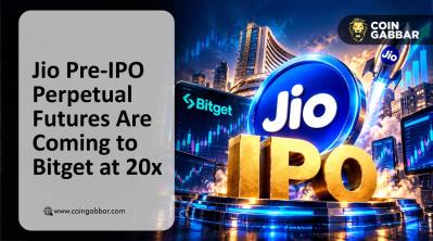 Jio pre-IPO perpetual futures banner on Bitget with 20x leverage