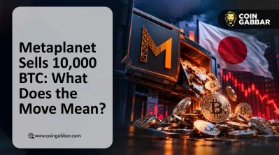 Metaplanet sells 10,000 BTC logo beside a Bitcoin symbol