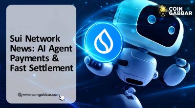 Sui Network News AI agent payment settlement graphic with SUI logo