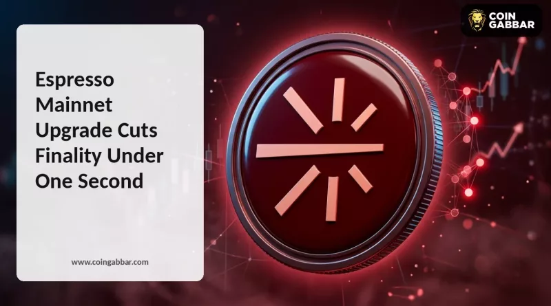 Espresso Mainnet upgrade graphic showing subsecond finality network redesign