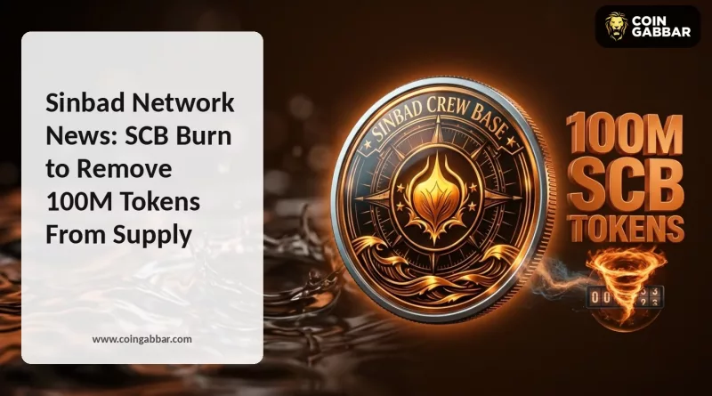 Sinbad Network News graphic showing SCB token burn announcement on Base network