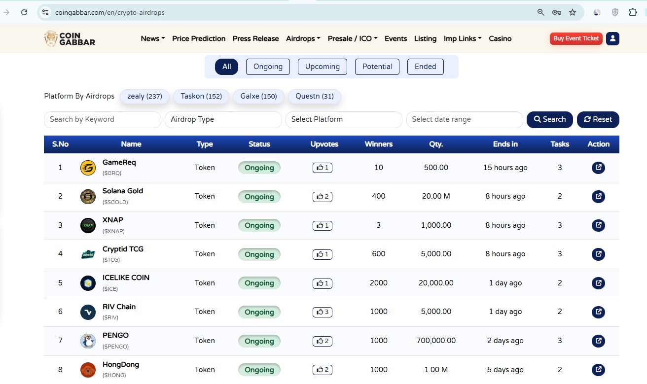 Featured Listing at top on Airdrop Page