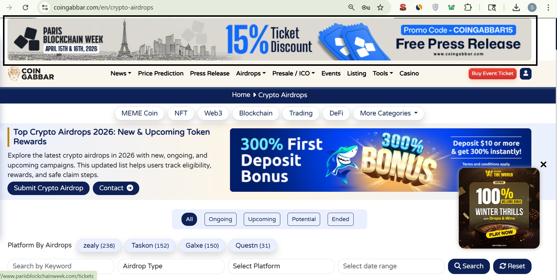 Airdrop Top Above Header