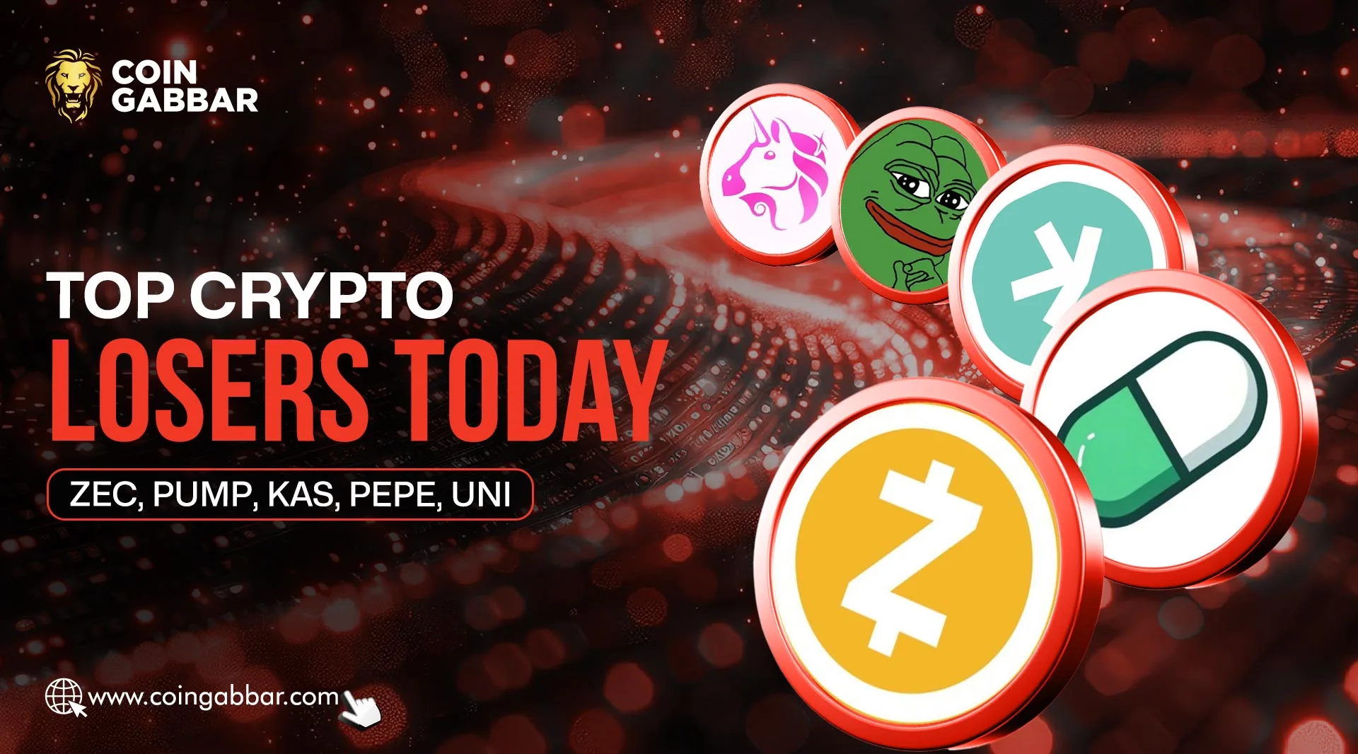 Top Crypto Losers Today: Zcash, Pump.fun, Kaspa, PEPE, UNI